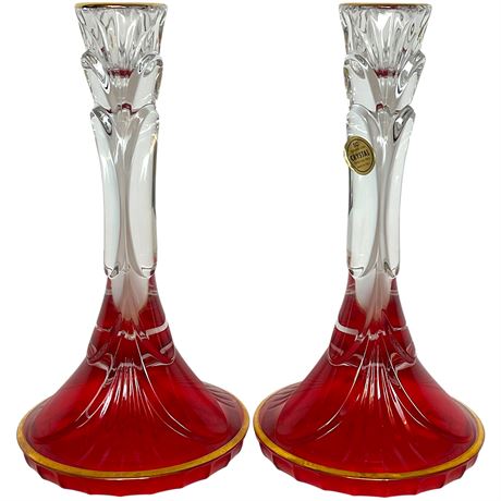 Same Cristallerie Italian Lead Crystal Candlestick Holder Pair