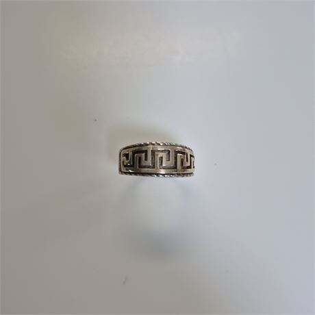 Signed 14K Gold Greek Key “Meander” Ring on Sterling Band, Size 7