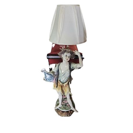 Italian Hand Painted Porcelain Figurine Lamp