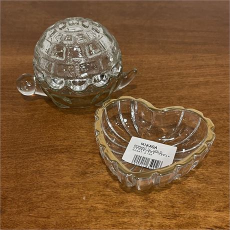 Mikasa "Romantic Gold" Heart Dish & Anchor Hocking Turtle Lidded Dish