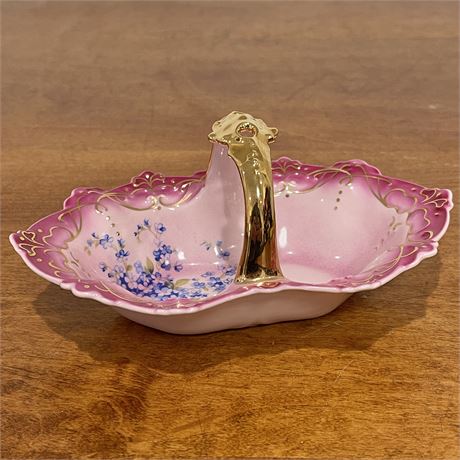 Hass & Czjzek Czechoslovakian Hand-Decorated Pink Porcelain Basket
