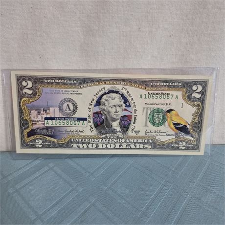 2003 NJ Colorized $2 Bill UNCIRCULATED