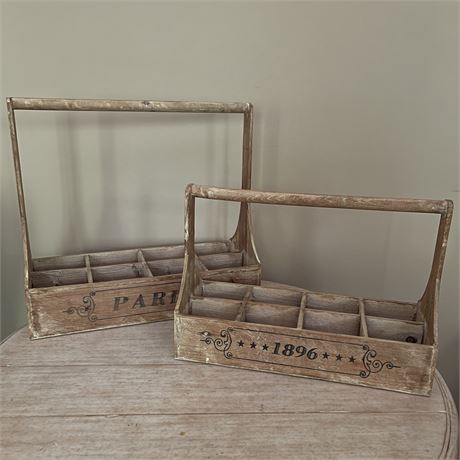 Pair of Rustic Wooden Vintage Style Advertising Handled Crates