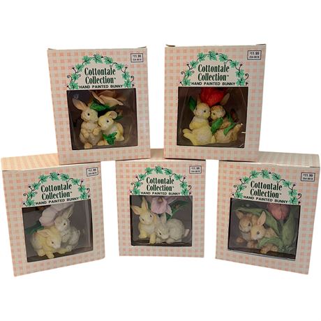 (5) Cottontale Collection Hand-Painted Bunny Figurines in Boxes