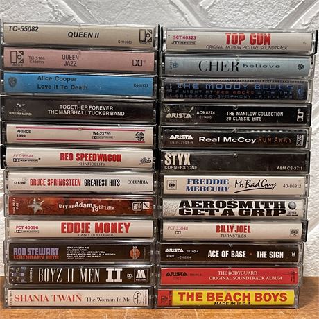 Variety of Cassette Tapes - Alice Cooper, Aerosmith, Styx, Freddy Mercury & More