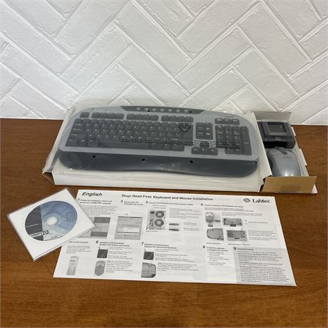 NEW Labtec Desktop Wireless Keyboard, Mouse, Receiver, and Driver Discs