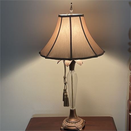 Nice Clear Glass 3-way Bedside Lamp with Gilded Palm Petals