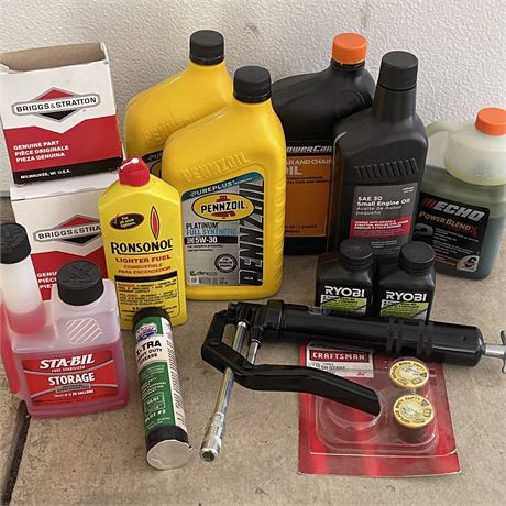 Small Engine Maintenance Supplies- Motor Oils, Fuel Additives, Grease Gun & More
