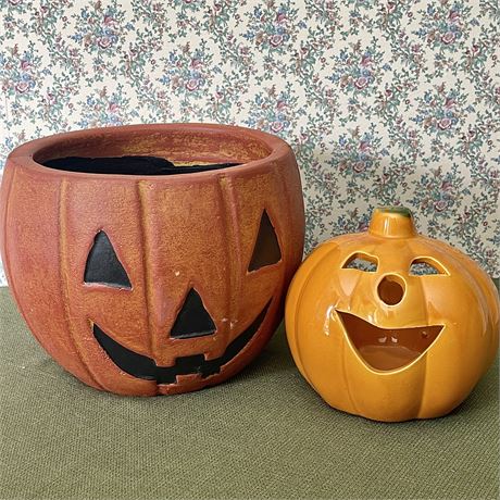 Mexican Pumpkin Planter and Glazed Ceramic Candle Holder