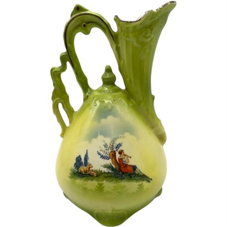 Vtg Czechoslovakian Pastoral Scene Porcelain Pitcher / Vase