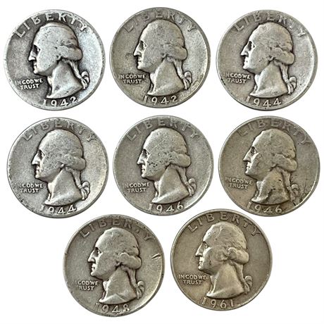 1942-1961 90% Silver Washington Quarters