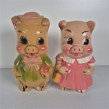 2 Vtg. Chalkware Piggy Banks
