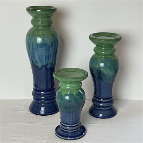 Set of 3 Ceramic Drip Glazed Candleholders