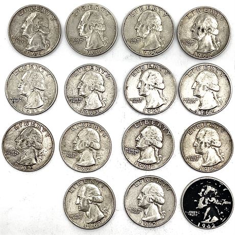 (15) 1961-1963 "Mainly D" Silver Quarter Coins