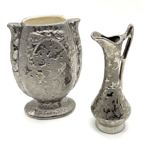 Crawford Pottery & Henry E. Hummell Silver Metallic Drip Designed Vases