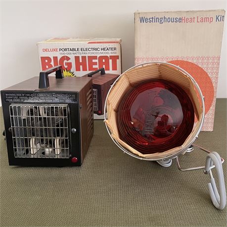 Vtg Big Heat Portable Electric Heater and Westinghouse Heat Lamp