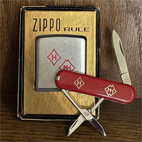 Vintage Advertising Zippo Measuring Tape and Swiss Army Knife