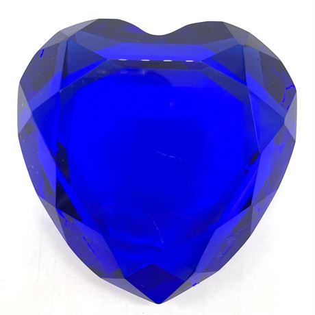 Rosenthal Cobalt Blue Faceted Crystal Heart Shaped Paperweight