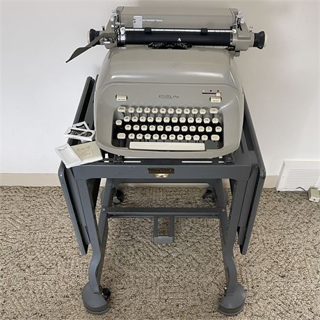 Vtg Royal Typewriter on Industrial Tiffany Metal Drop Leaf Stand w/ Coverup Film
