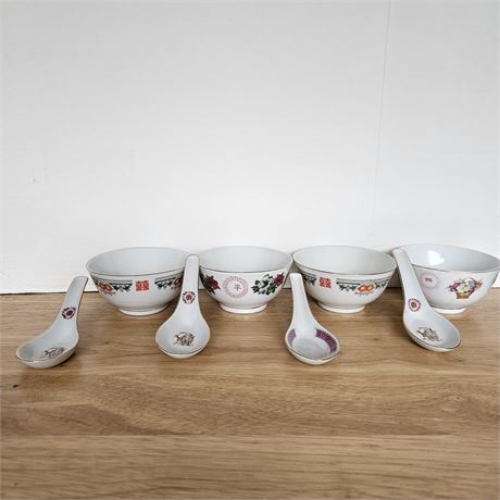 Ceramic Soup Bowls & Spoons~Set of 4