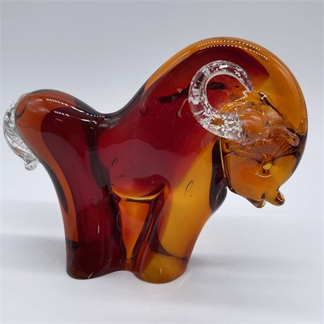 Murano Amberina Art Glass Bull Figurine
