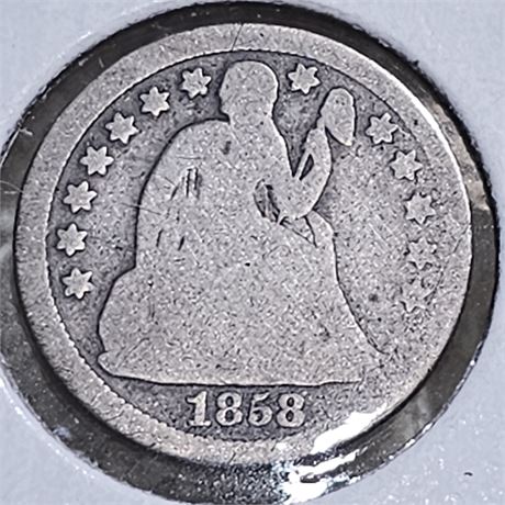 1858  Seated Liberty Silver Dime.
