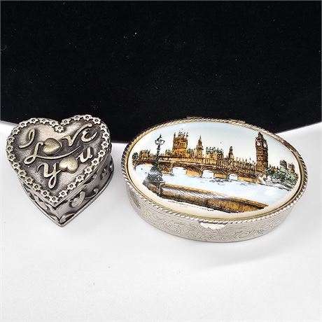 Mini Trinket Boxes,  Pewter Box includes Heart Shaped Stud Earrings and Pin Lid