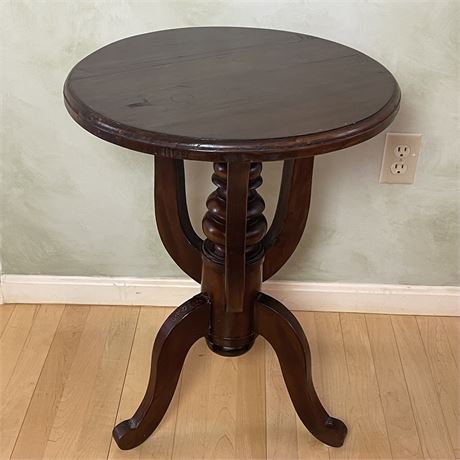 Vintage Solid Wood Round Pedestal Side Table