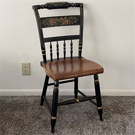Vtg L. Hitchcock Stencil-Decorated Ebonized Wood Chair w/ Stained Maple Seat