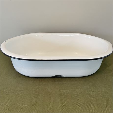 Vtg Enamelware Black Trim Wash Basin