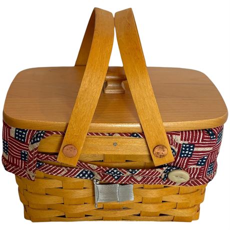 2002 Longaberger Basket w/ Americana Liner, Flag Pin and Lid