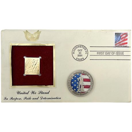 United We Stand 22K Gold Foil Plated Stamp Replica & US National Guard Coin