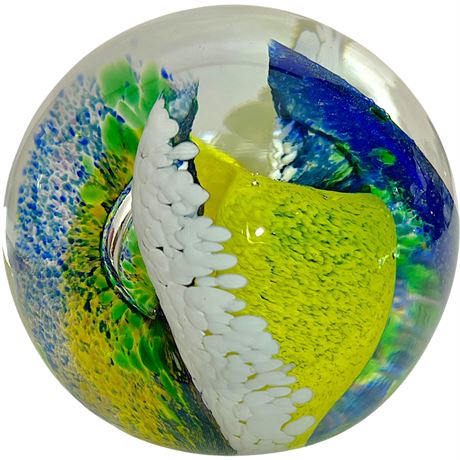 Signed Multi-Colored Art Glass Paperweight