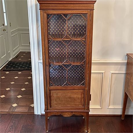 Antique Edwardian Inlaid Crossbanded Mahogany Display Cabinet - No Key