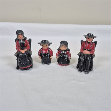 Vtg Cast Iron Amish Family Salt & Pepper Shakers 3 Complete Sets