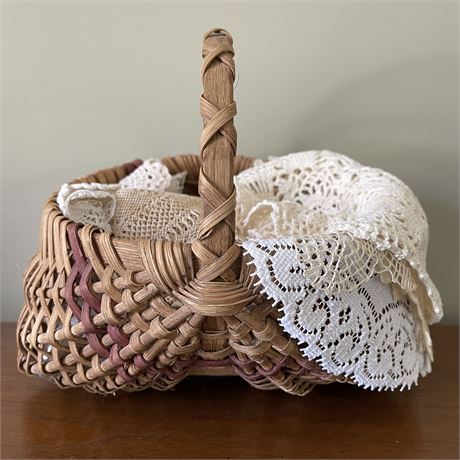 Small Vintage Buttock Basket with Doilies