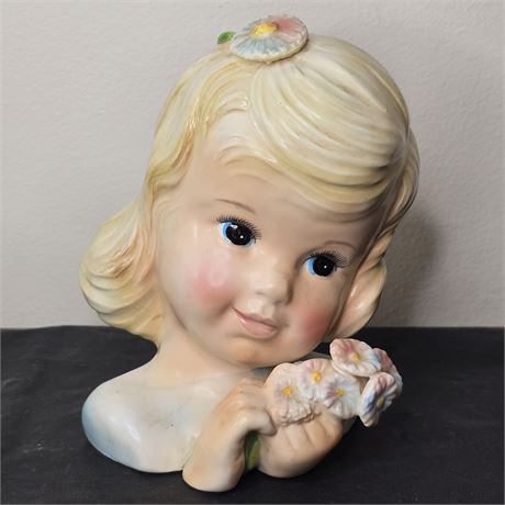Rare 6" ENESCO 50's Delsey Tissue Girl Head Vase-Blonde Hair