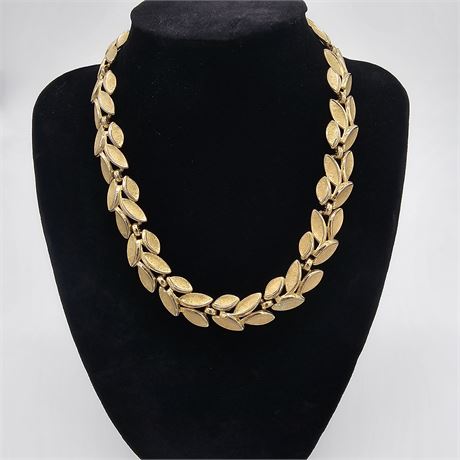 Trifari Gold Plated Brushed w/Shiny Leaves Link Necklace, Circa 1960's