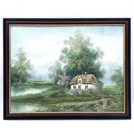 Signed & Framed Marten "English Cottage" Authentic Painting