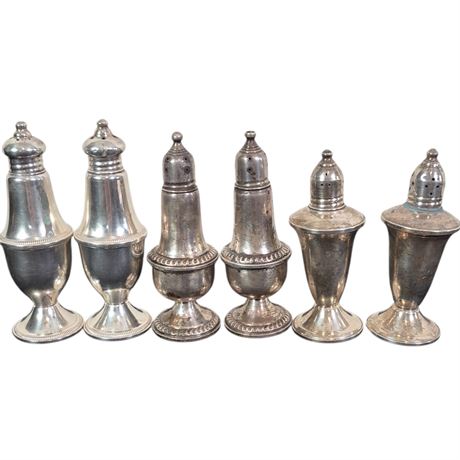 Three Sets of Sterling Silver Weighted Salt & Pepper Shakers