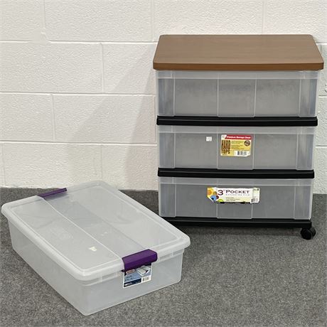 3 Drawer Storage Chest with Hard Top & Sterilite Storage Tote