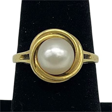18K Yellow Gold Genuine Mabe Pearl Size 7 Ring