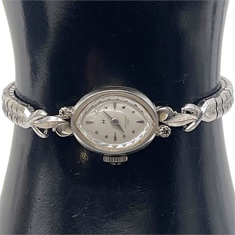 Vtg Lady Hamilton 14K White Gold Diamond Wristwatch