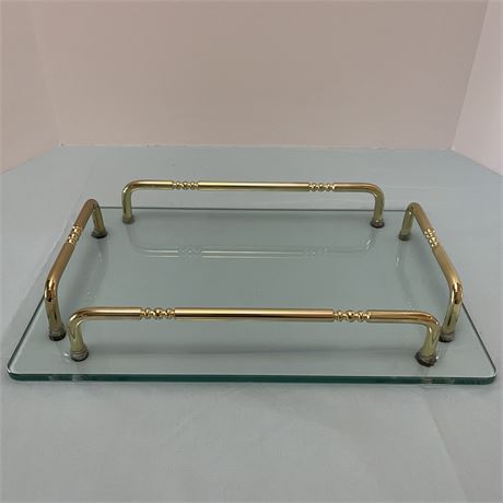 Brass Handled Glass Vanity Tray