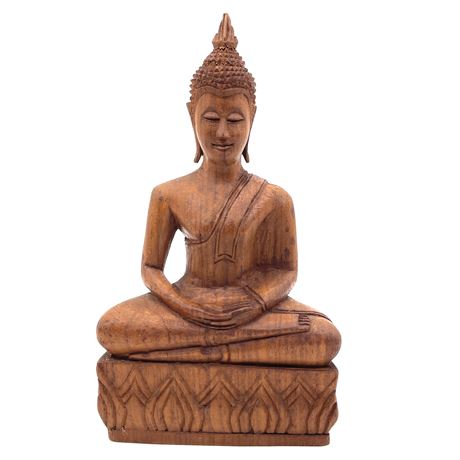 Vintage Hand-Carved Wood Buddha Statue
