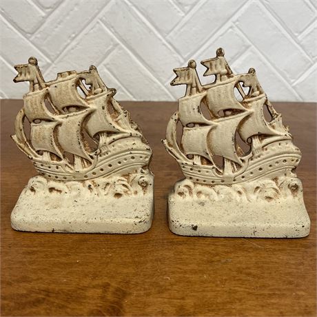 Antique Distressed Cast Iron Ship Book Ends
