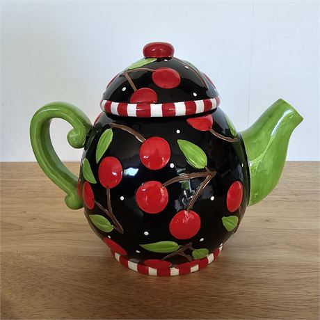 "At home with Mary Engelbreit" cherries jubilee ceramic teapot