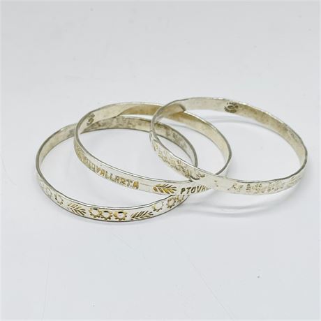 TAXCO Sterling Silver 925 Bangle Bracelet Set of Three Signed