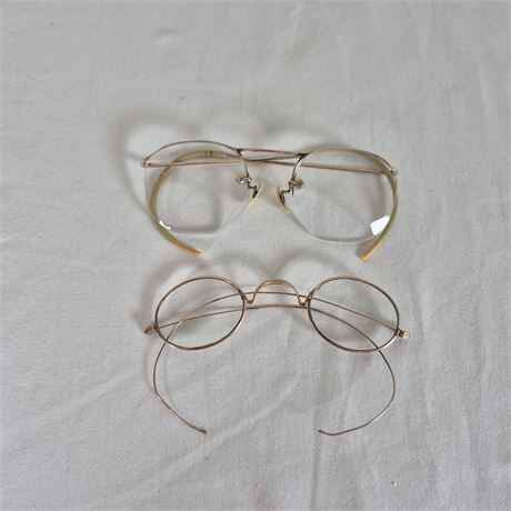 Vtg 2 Pair Ful-Vue Optical Eyeglasses 12K Gold Filled, Wire Rim, Cable Temples