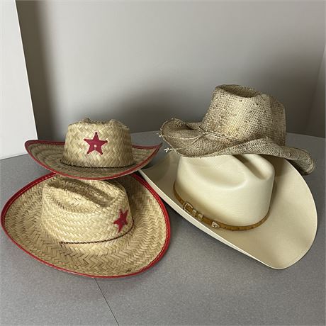 Lot of 4 Cowboy Hats (2 Kids and 2 Adults)